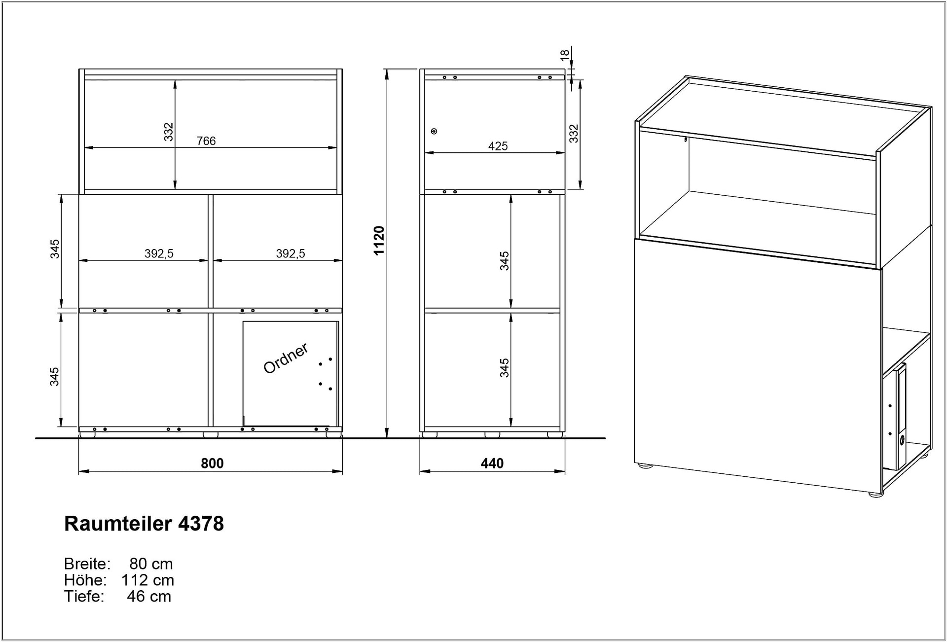 Raumteiler LORENZ 80x120x46 cm graphit