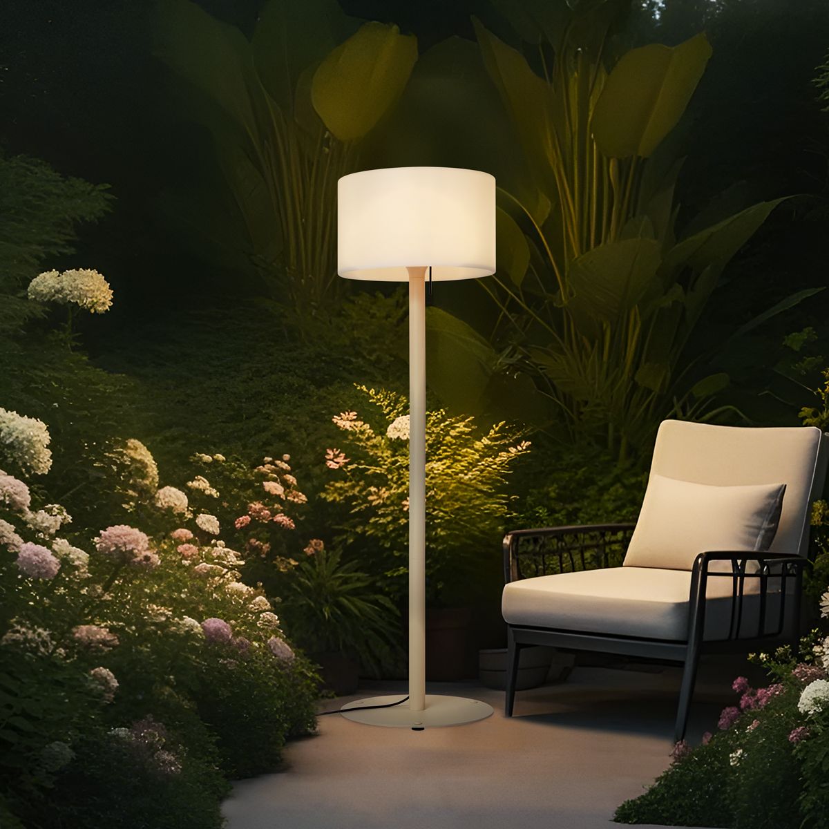 Scandinavische buiten vloerlamp beige met witte kap IP44 - Mississippi