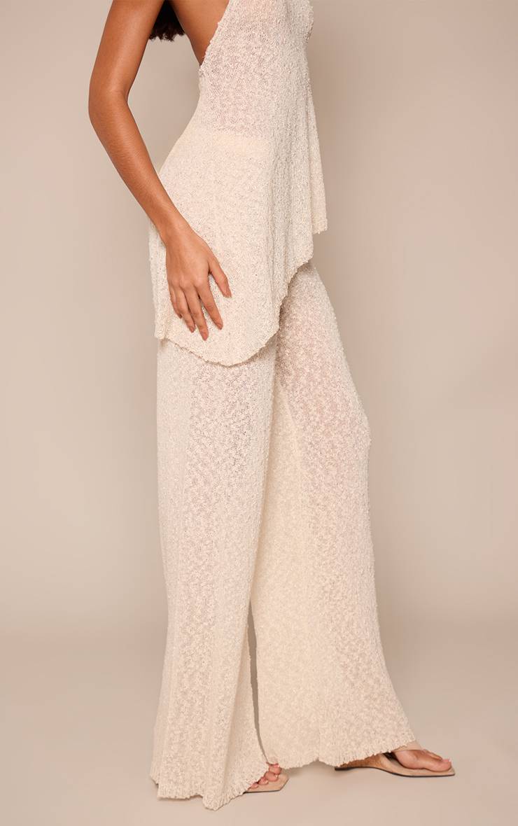 Beige Pantalon Large À Cordon De Serrage En Fil Bouclette