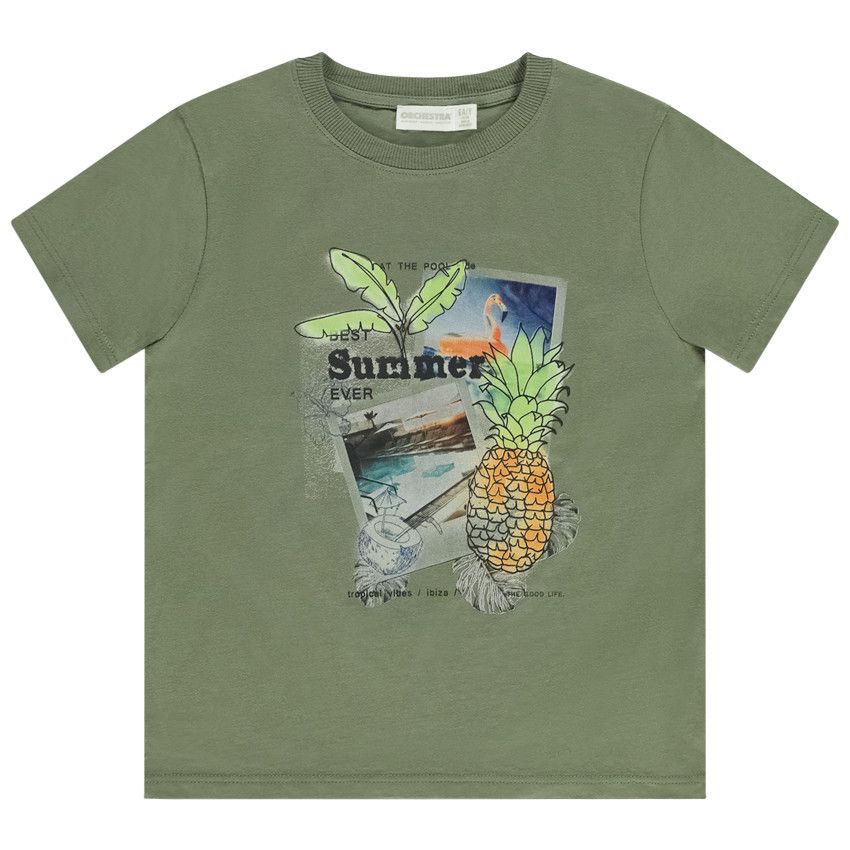 T-shirt manches courtes print fantaisie ananas pour garçon - Kaki
