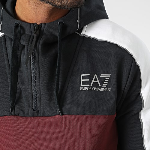 Sweat Capuche A Bandes 6LPM15 Bordeaux Blanc