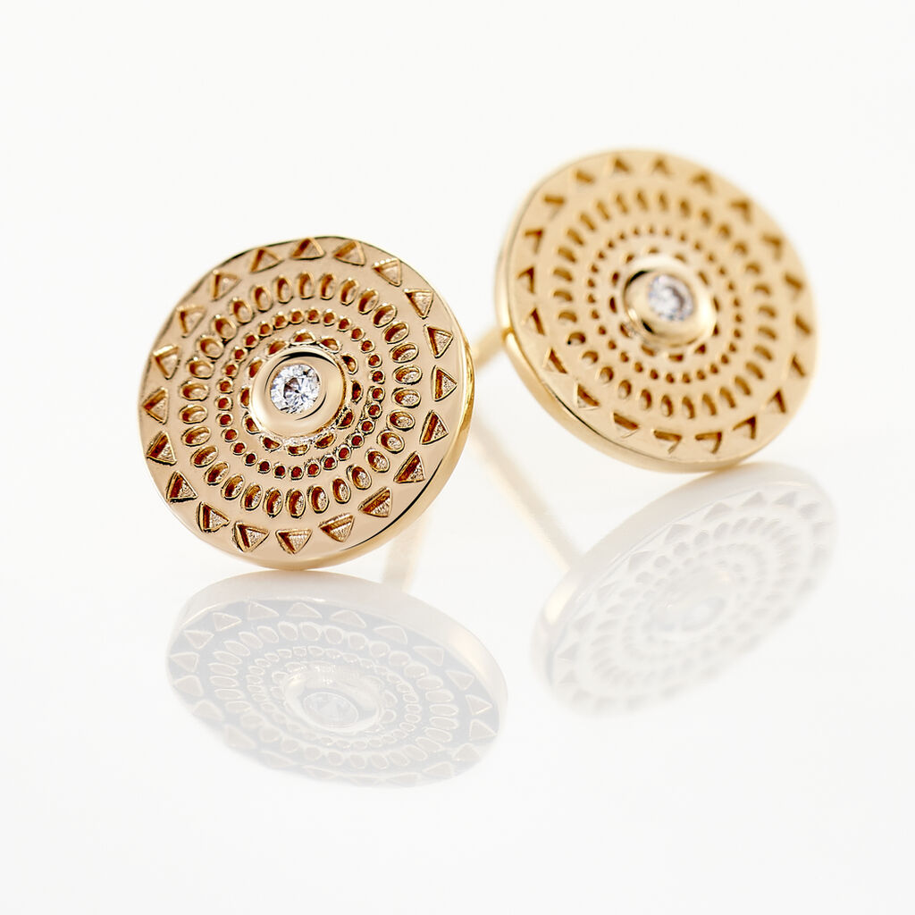 Boucles D'oreilles Puces Carmina Plaqué Or Jaune Oxyde De Zirconium