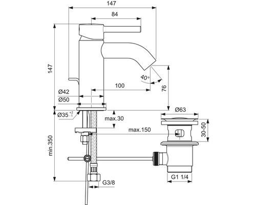 Ideal Standard CERALINE zijdezwart mat BC193XG wastafelkraan