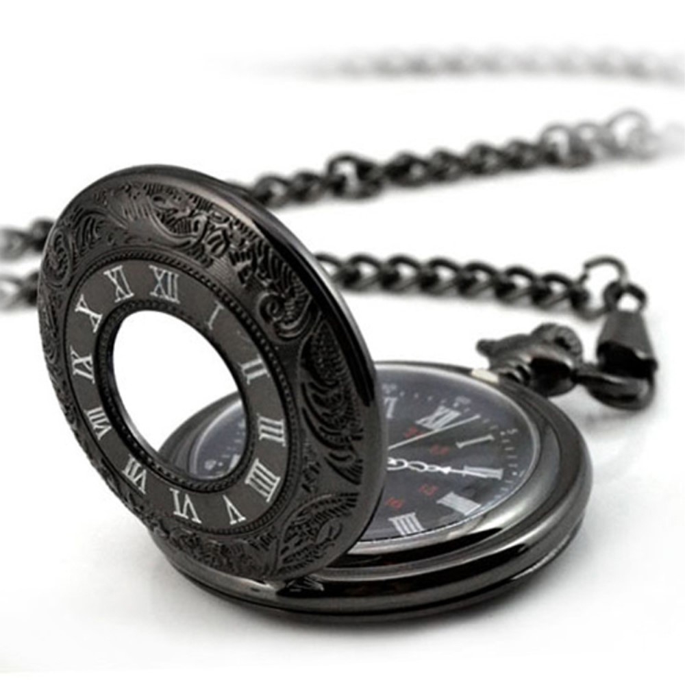 Analoge Quarz Taschenuhr im Retro Design - Schwarz