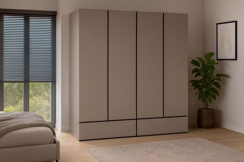 Crotone - Kledingkast - Taupe - 4-Deurs met Lades
