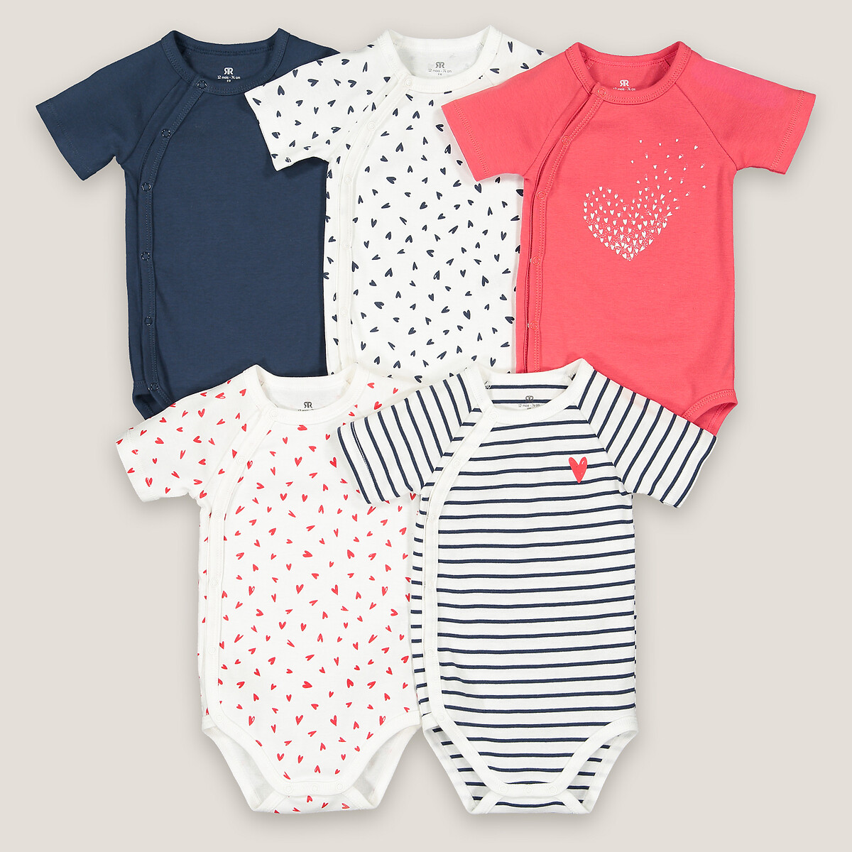 COLEÇÃO LA REDOUTE<br>Conjunto de 5 macacões de algodão para bebês