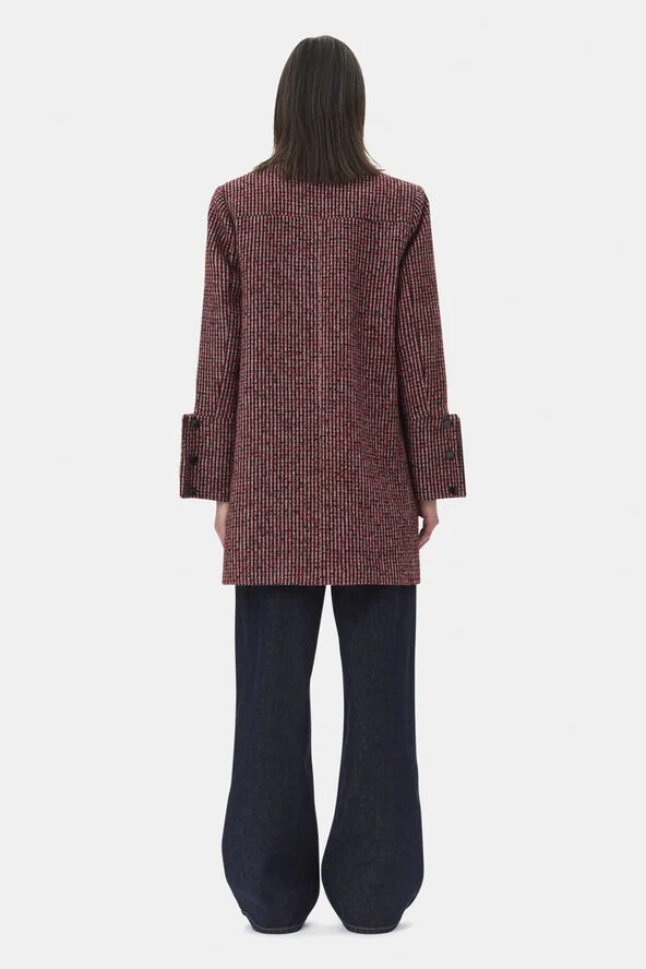Ganni Woollen Check Midi Jacket Racing red