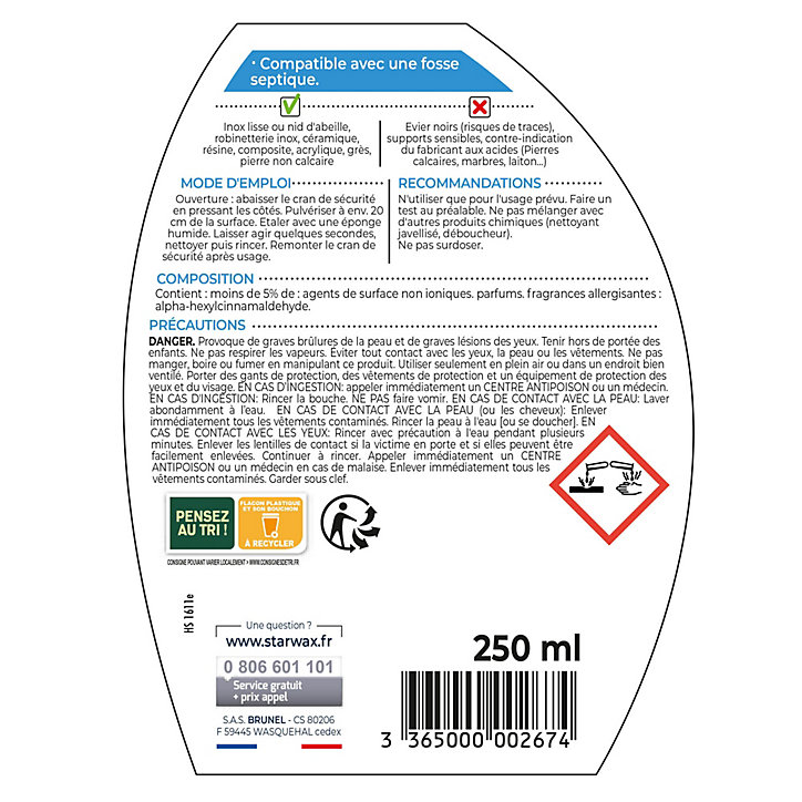Détartrant dégraissant spécial évier Starwax 250ml