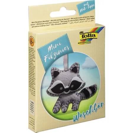 Folia Filz Nähset für Kinder Mini Filzinie, Anhänger Waschbär, 12 teilig