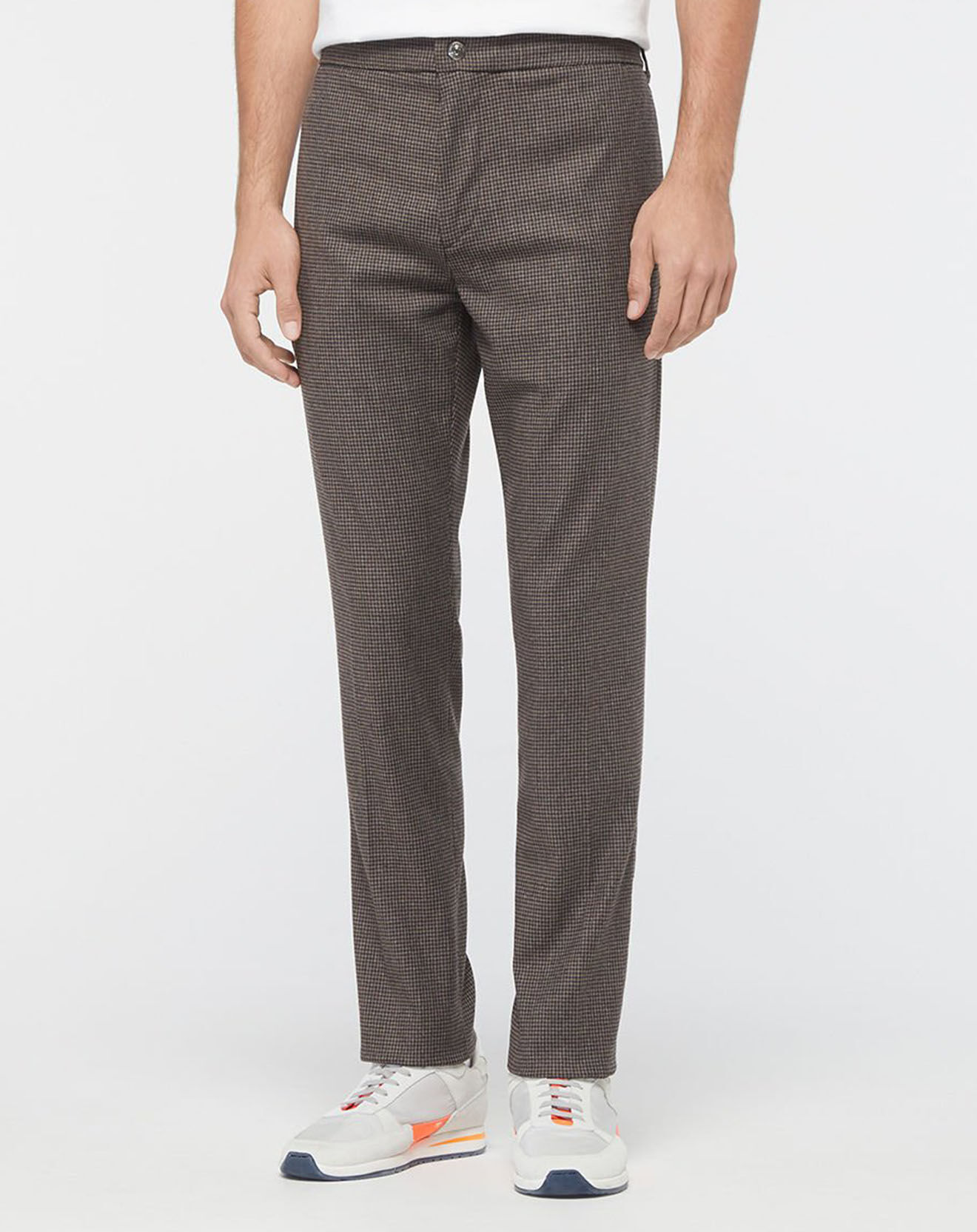 Replay Pantalon Chino en Flanelle Tailorded imprimé pied-de-poule marron