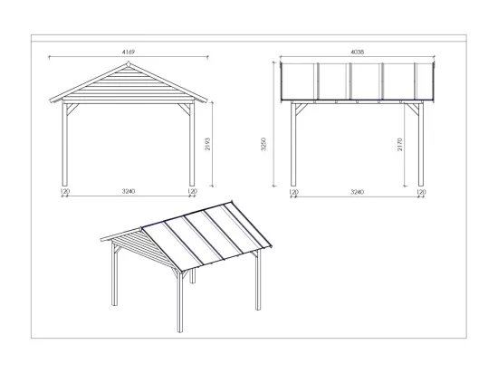 Pergola de jardin 4,04x4,17m - traité - ALT36 - ALTANKA
