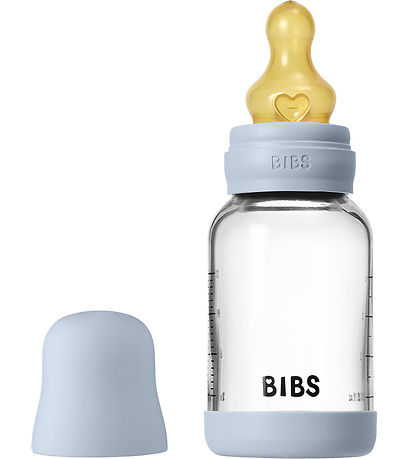 BIBS Babyflasche - 120 ml - Glas/Naturgummi - Baby Blue