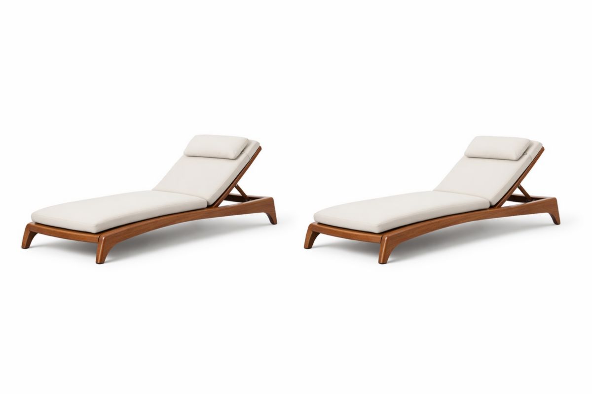 2er Set Sonnenliege Holzrahmen Beige Stoff