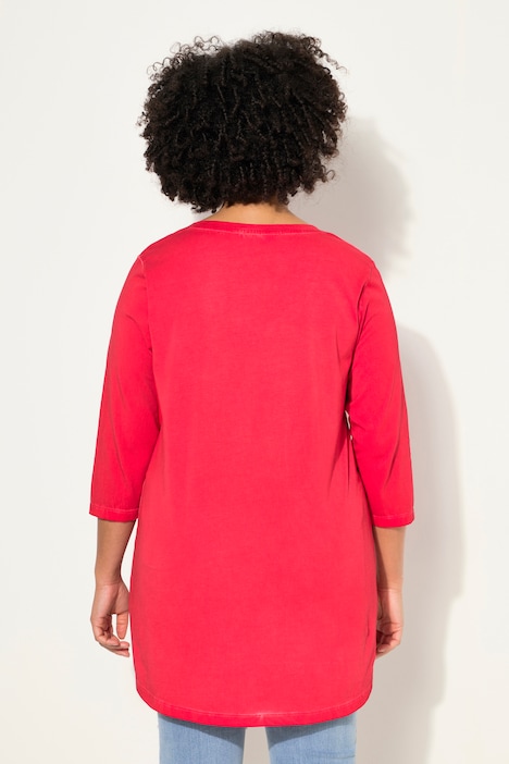 T-Shirt, cold dyed, Statement-Druck, V-Ausschnitt, 3/4-Arm