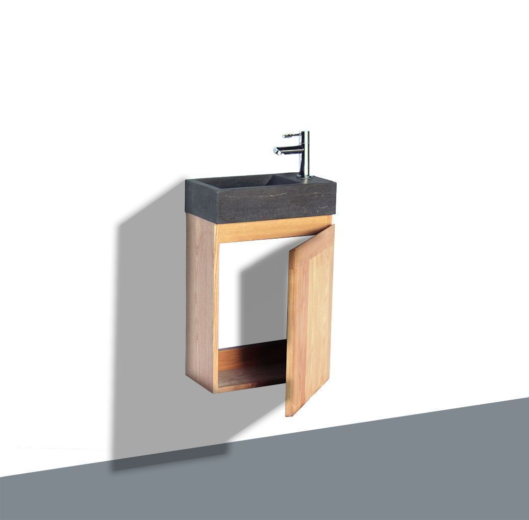 Lambini Designs Wood Stone toiletmeubel eiken met natuursteen rechts, kraangat links