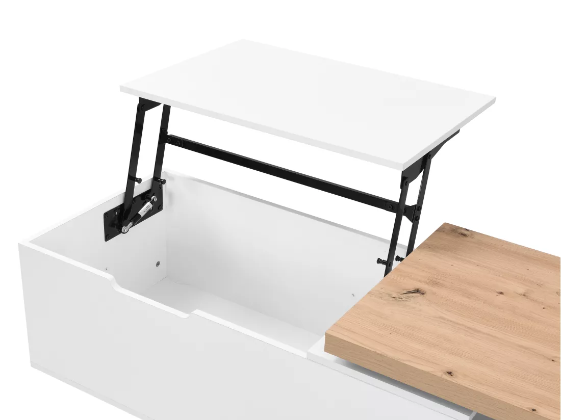 Table basse relevable et pivotante en MDF - Naturel et blanc - PELINIA