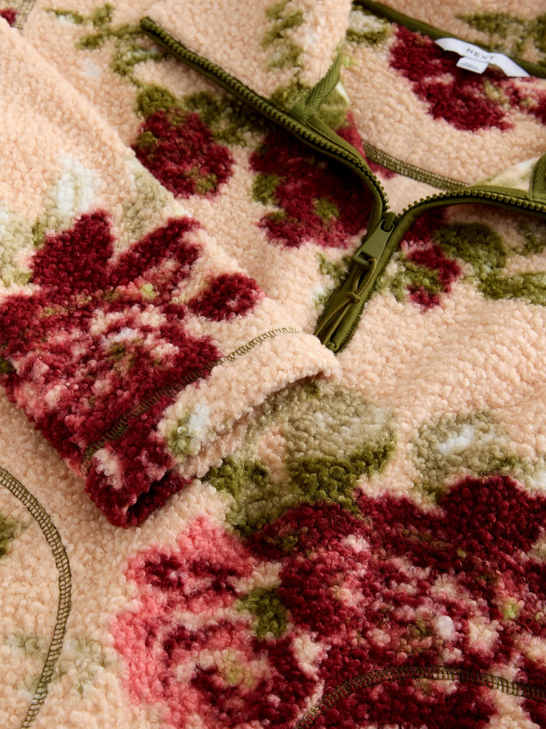 Roze met bloemenprint - Soft Touch Knusse Teddy Borg Kwartrondrits Fleece