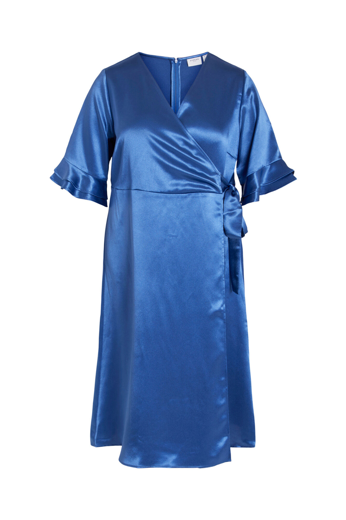 Vestido midi envelope de cetim - Azul