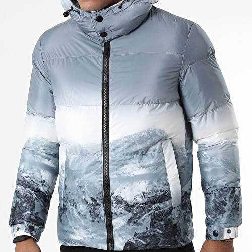 Doudoune Capuche Gris Blanc