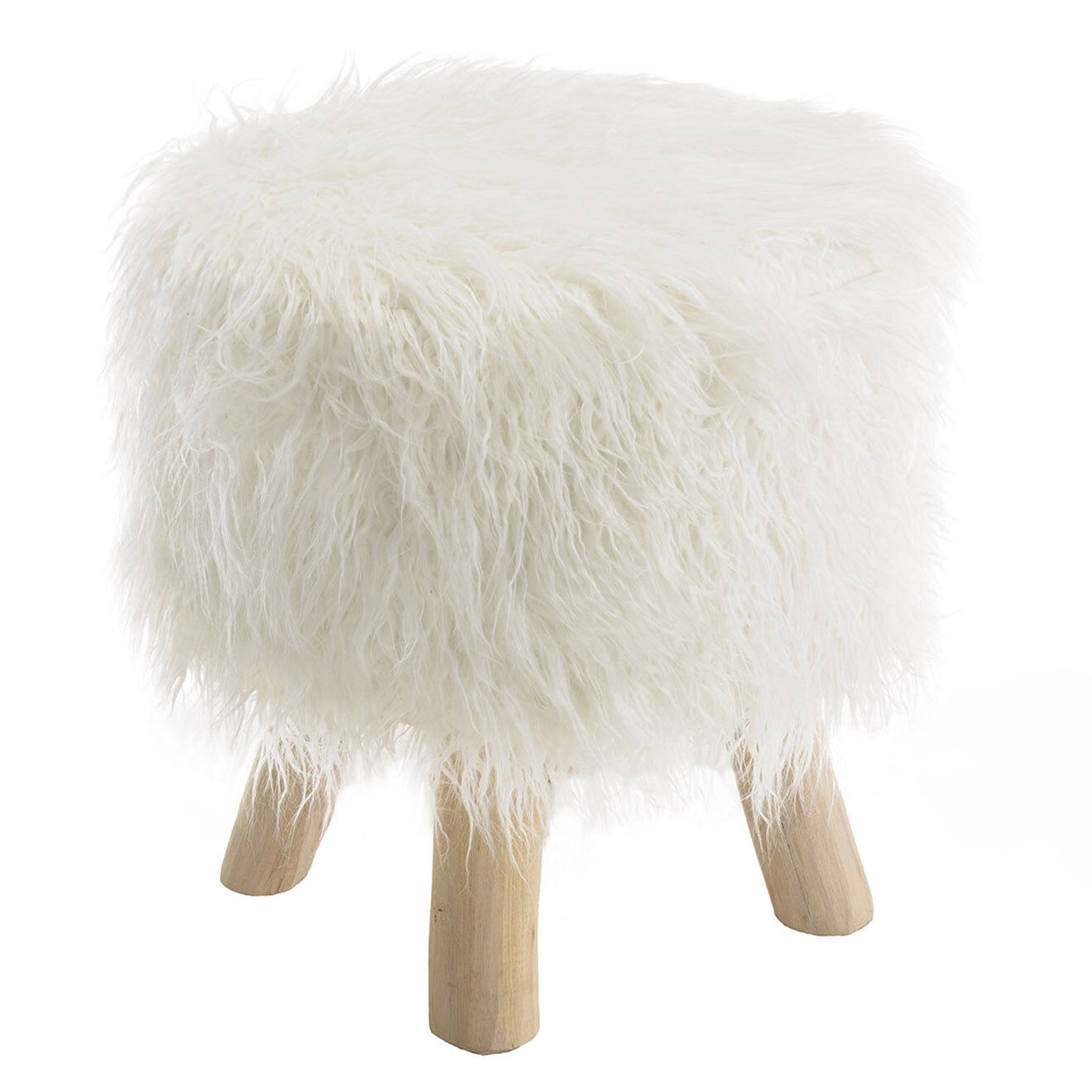 Macabane Tabouret rond en Fausse Fourrure Sacha ivoire - D.40x43 cm