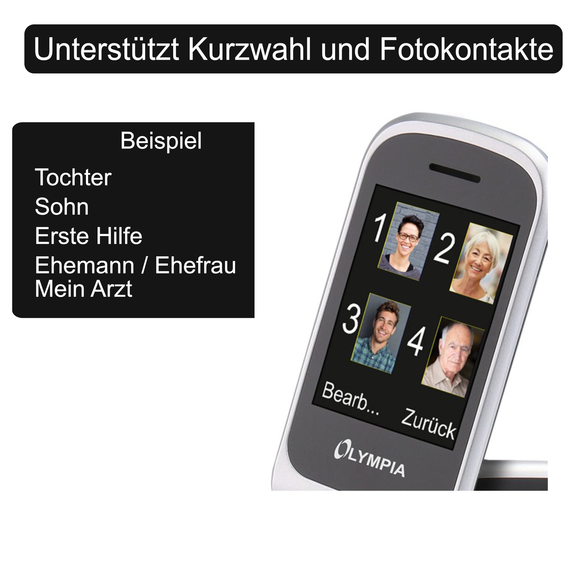 OLYMPIA Janus Senioren Mobiltelefon, große Tasten und Farbdisplay, Schwarz