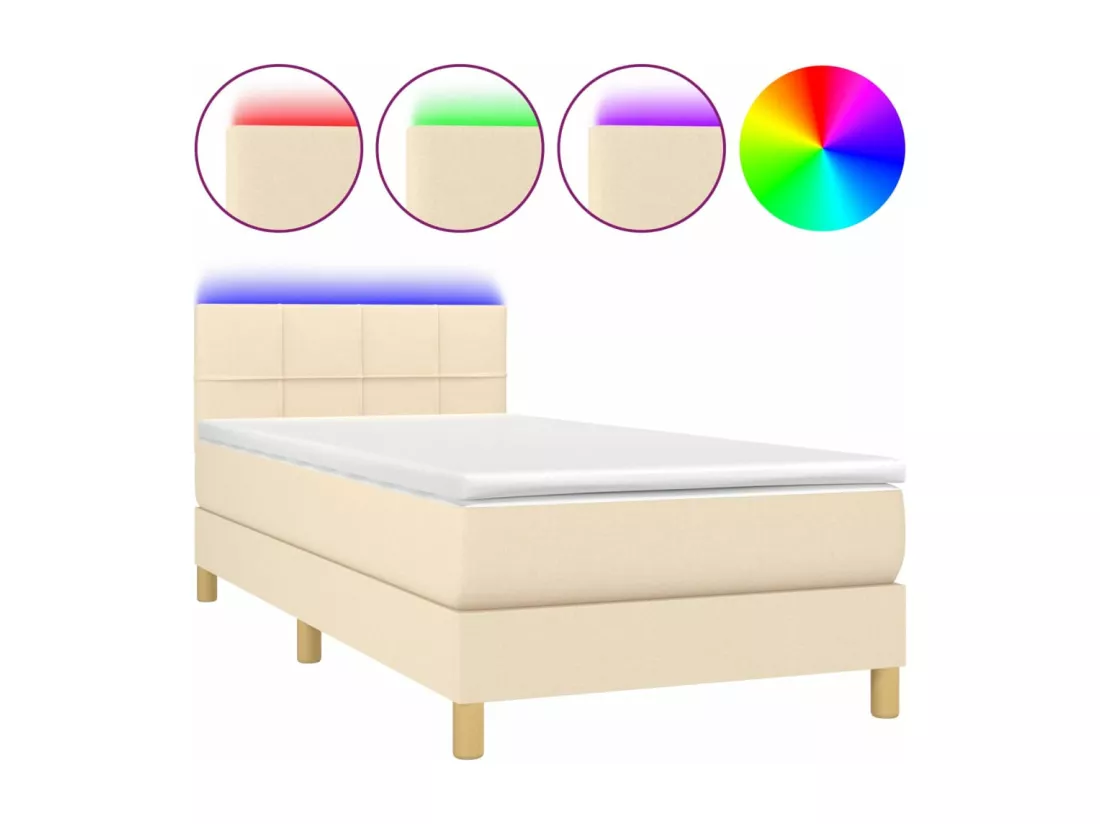 Sommier tapissier avec matelas et LED Crème 90x190 cm Tissu