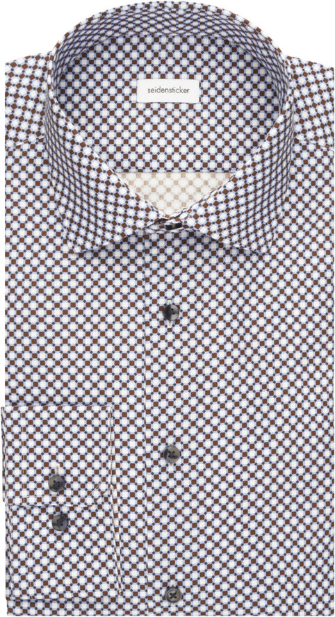 Seidensticker Business Shirt Slim Long sleeve Kent-Collar Print Brown