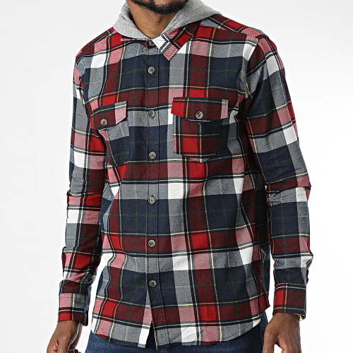 Chemise Manches Longues Capuche A Carreaux Groudon Bleu Marine Rouge