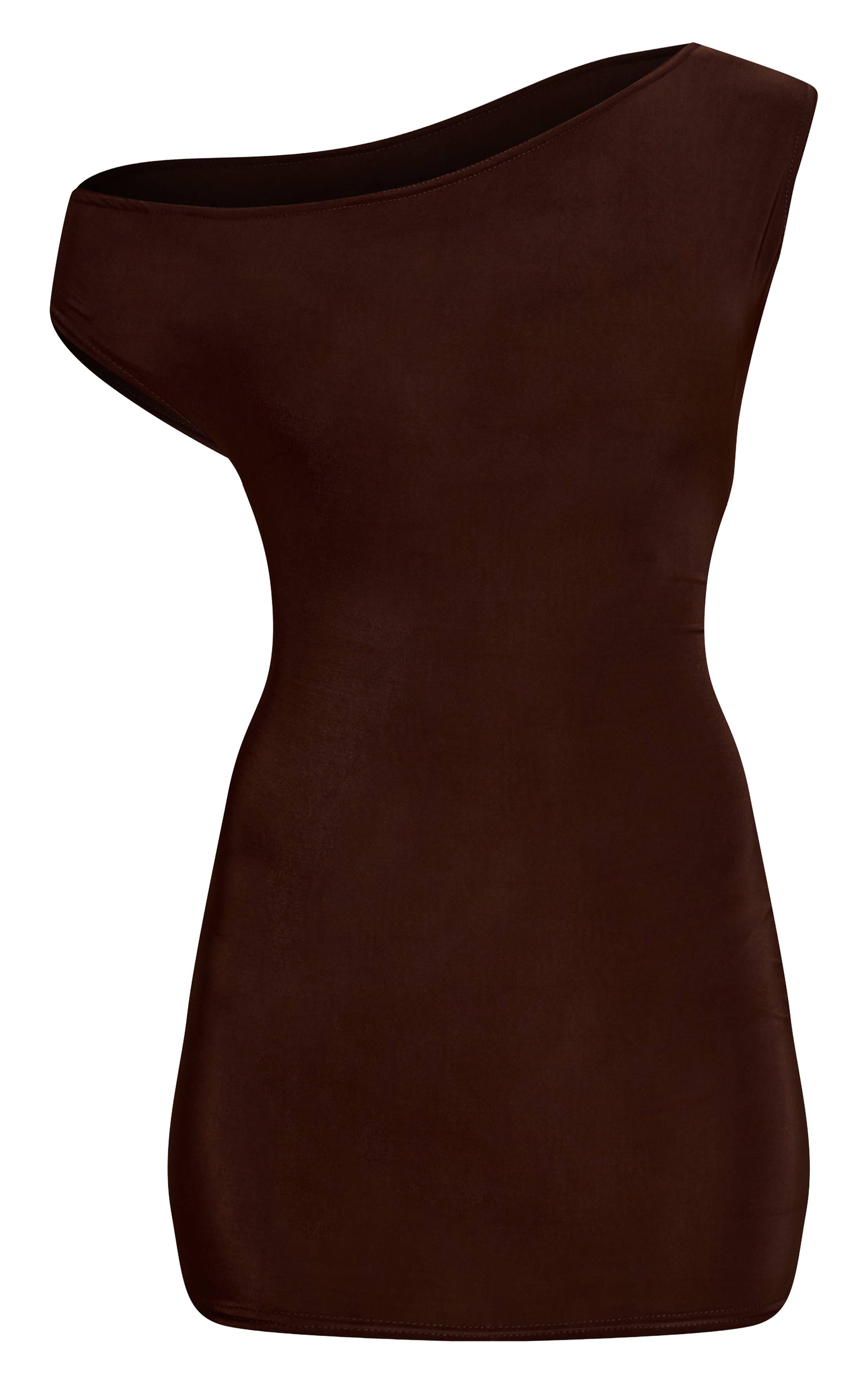 Chocolat Robe Moulante Asymétrique Toucher Doux