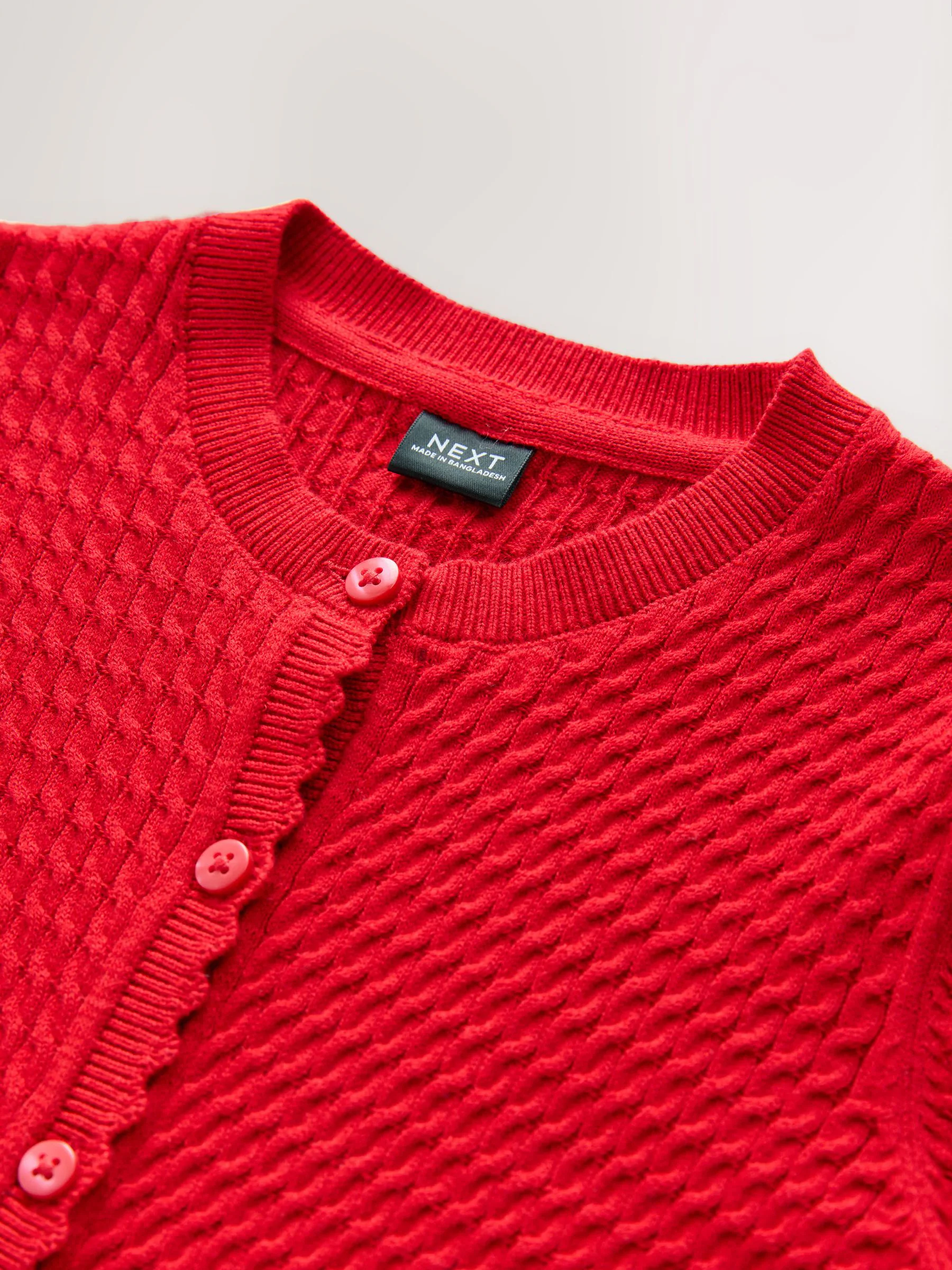 Rood - Schoolvest met kabelmotief van katoen (3-16jr)