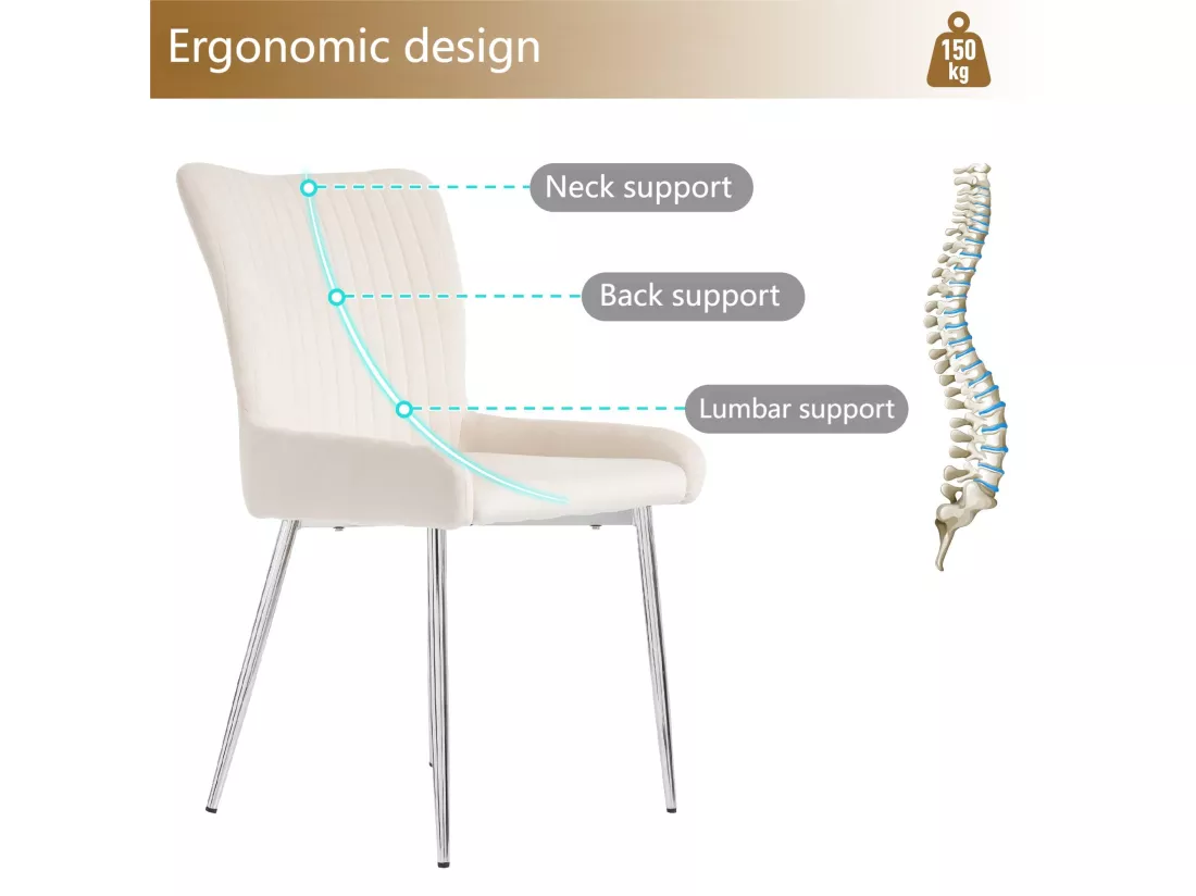 Lot de 6 Chaises en velours - avec pieds en métal argenté - Beige