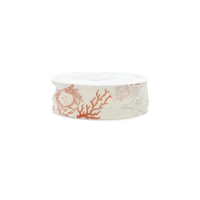 Dekoband - Seesterne / Meerespflanzen - creme - ca. 250 x 2,5 cm