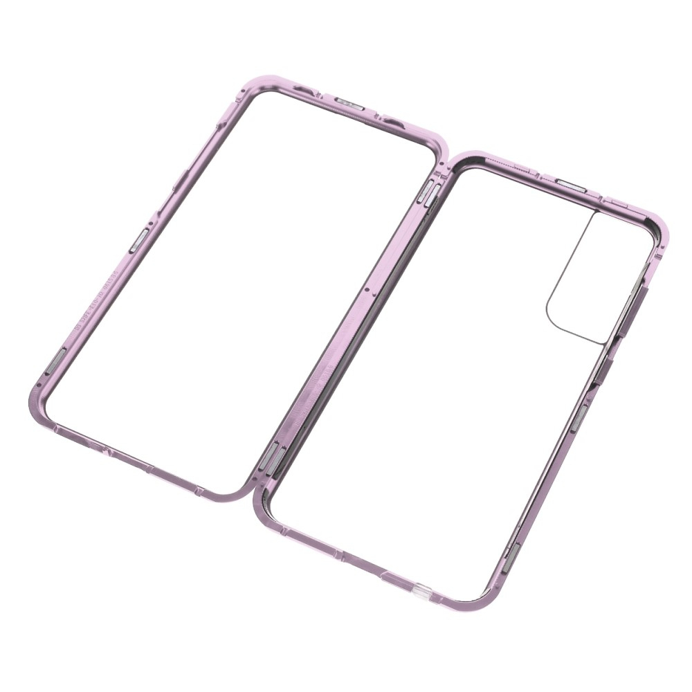 Samsung Galaxy S21 FE 5G Magnetische Alu Schutzhülle mit Panzer Glas Backcover   Displayschutz (Magnet-Technologie) - Lila
