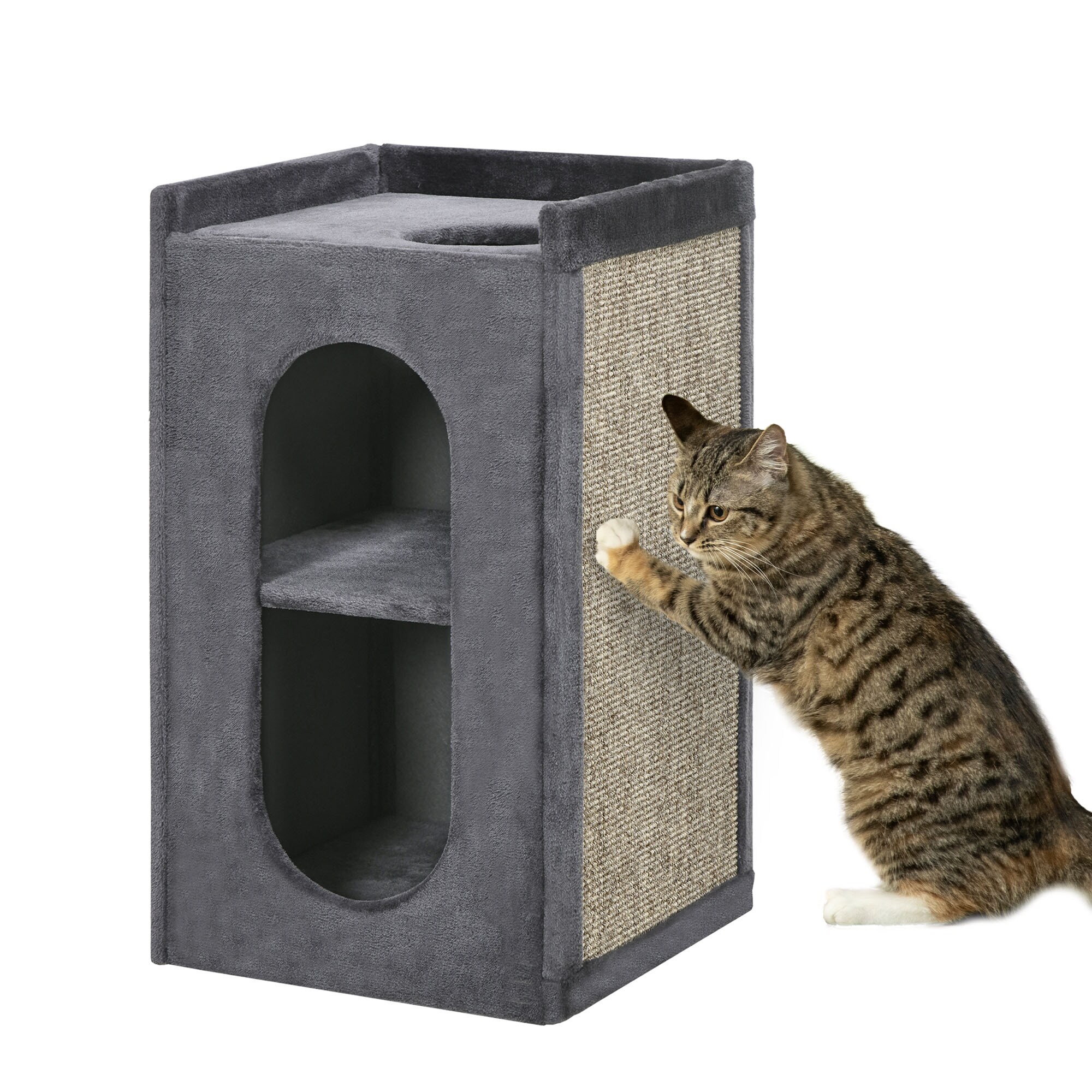PawHut Kratztonne mit Kratzmatte grau 45L x 45B x 81H cm