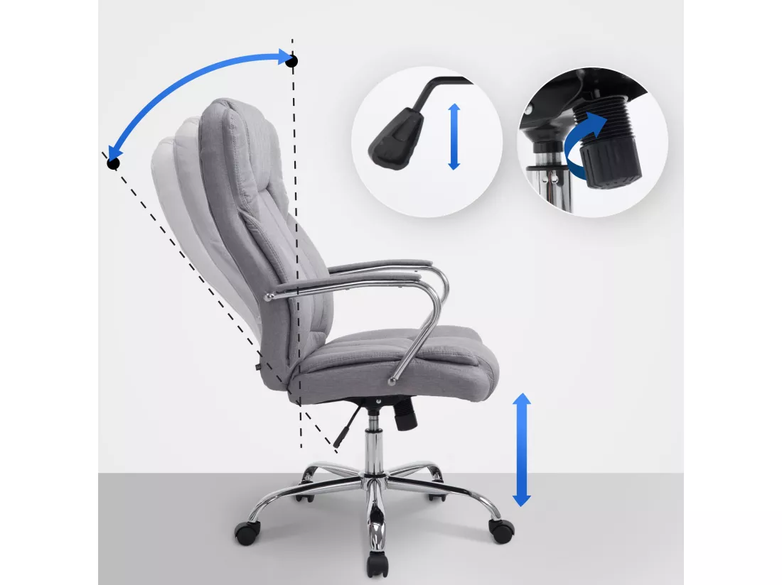 Chaise de bureau - Tissu & Métal chromé - Gris - XXL Xanthos