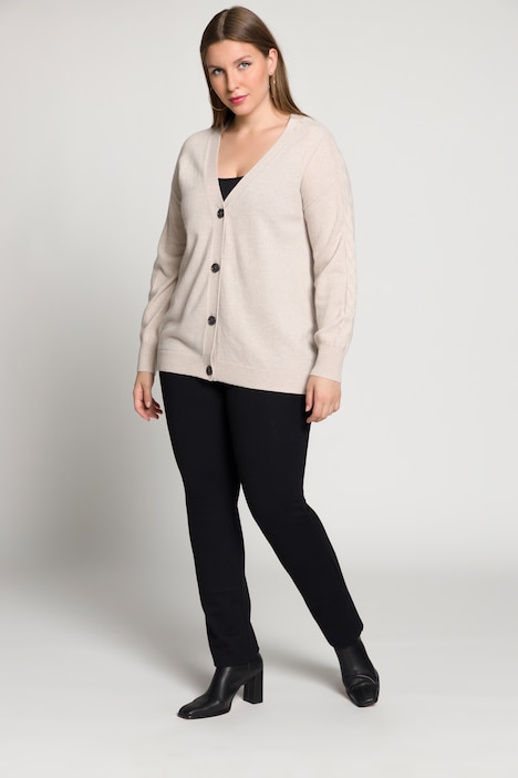 Strickjacke, Oversized, Zopfmuster, V-Ausschnitt