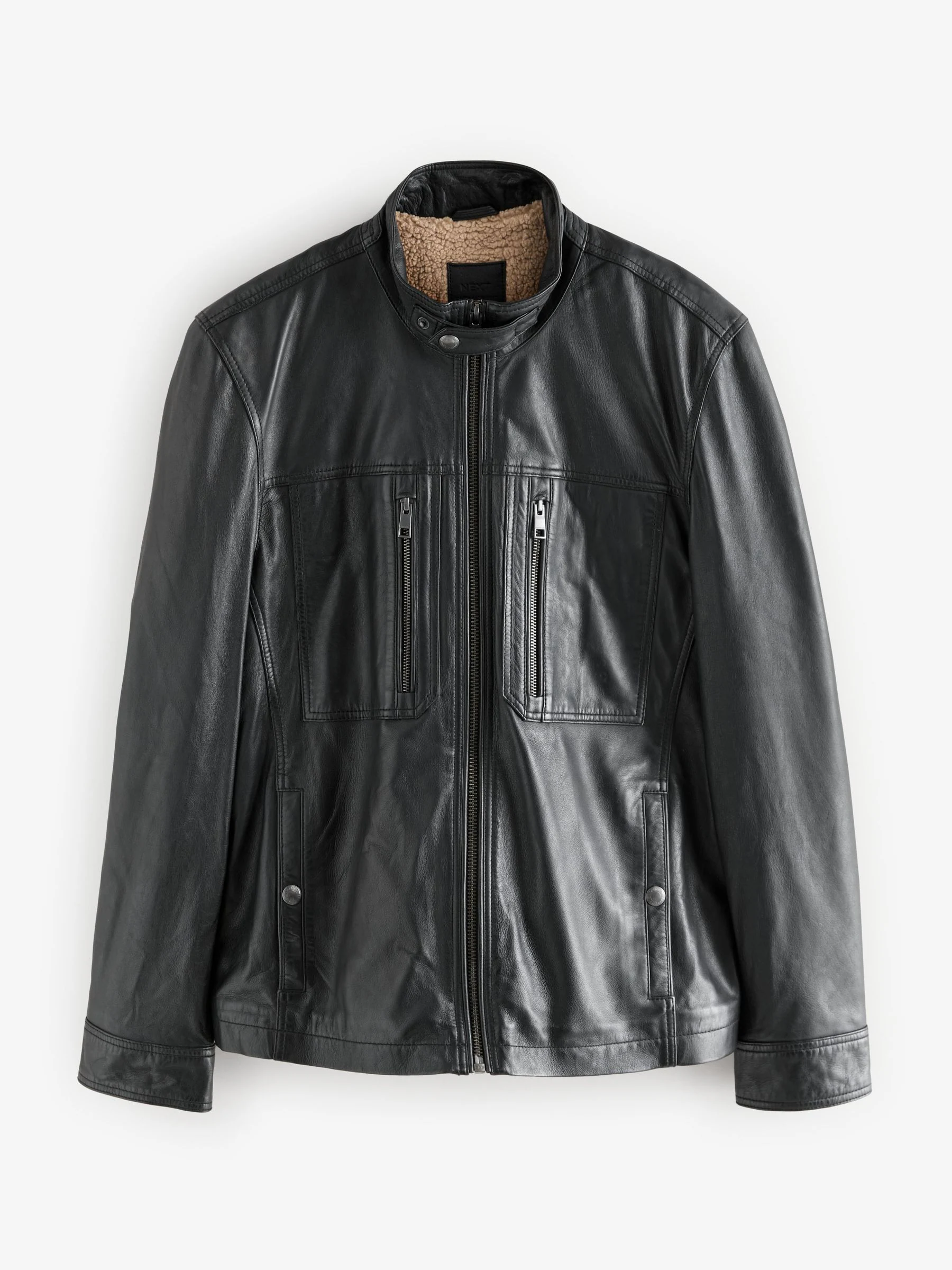 Zwart - Leren Signature Utility Borg gevoerde jas