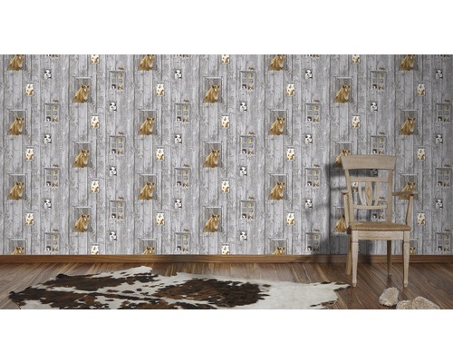 Vliesbehang 35842-1 Little Stars houtgrijs paard