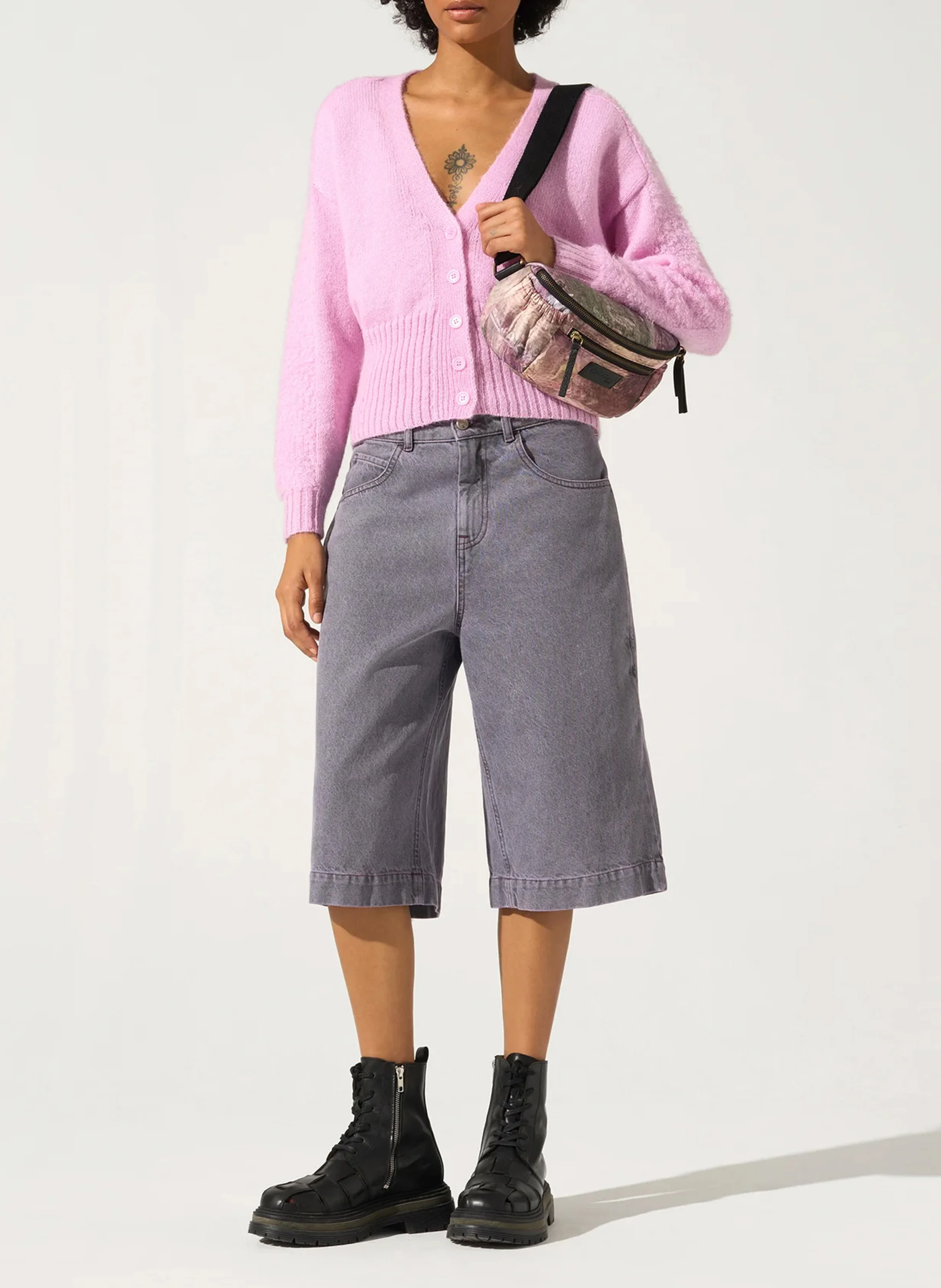 Cardigan boutonné| Rose