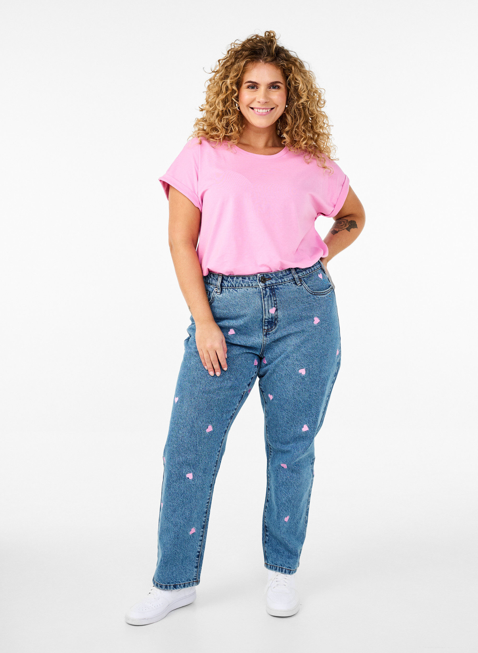 Højtaljede Gemma jeans med hjerter
