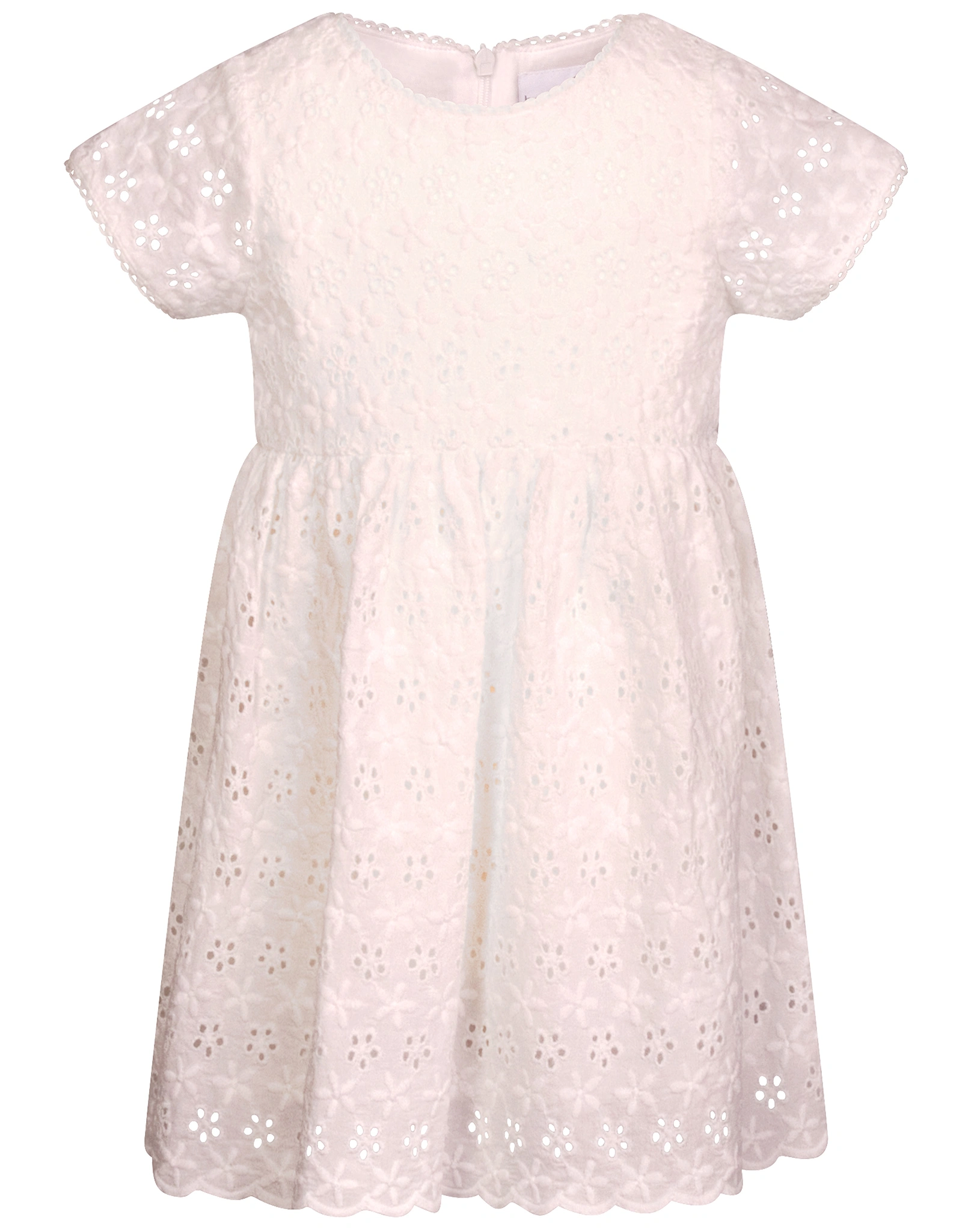 Kurzarmkleid FLOR gestickt in ecru