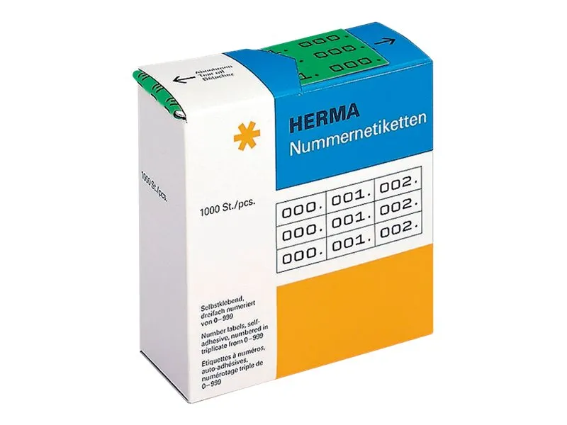 HERMA - Sort, grøn - 10 x 22 mm 3000 etikette(r) (1000 ark x 3) selvklæbende nummermærkater