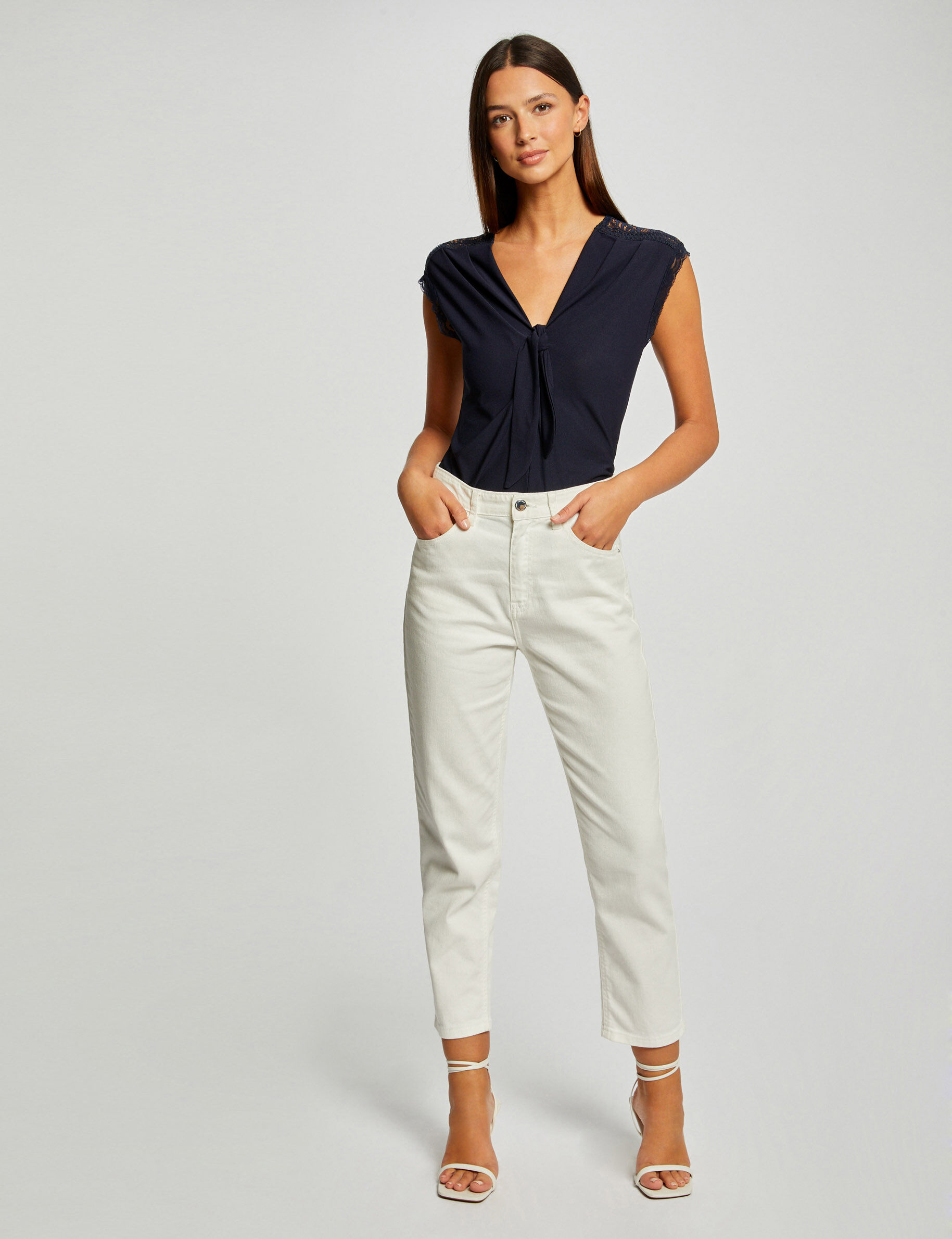 T-shirt manches courtes avec noeud marine femme - marine