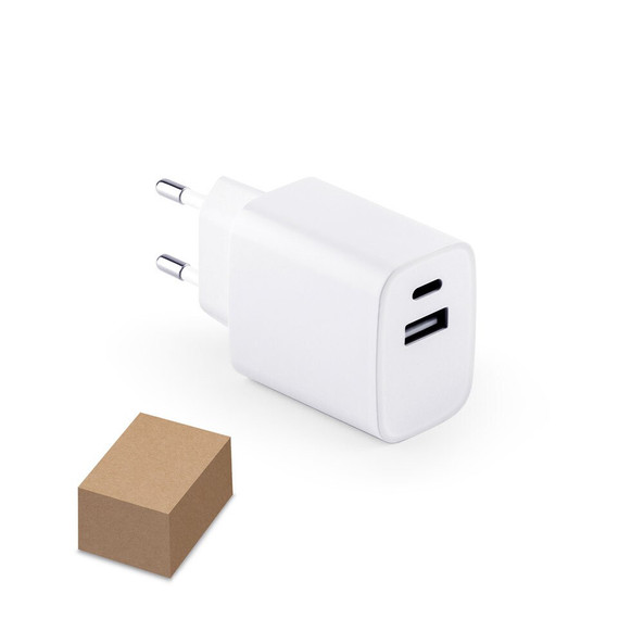hi!dea 97186 - Adaptateur secteur avec port USB-A 18W et USB-C 20W en ABS recyclé (100 % rABS)