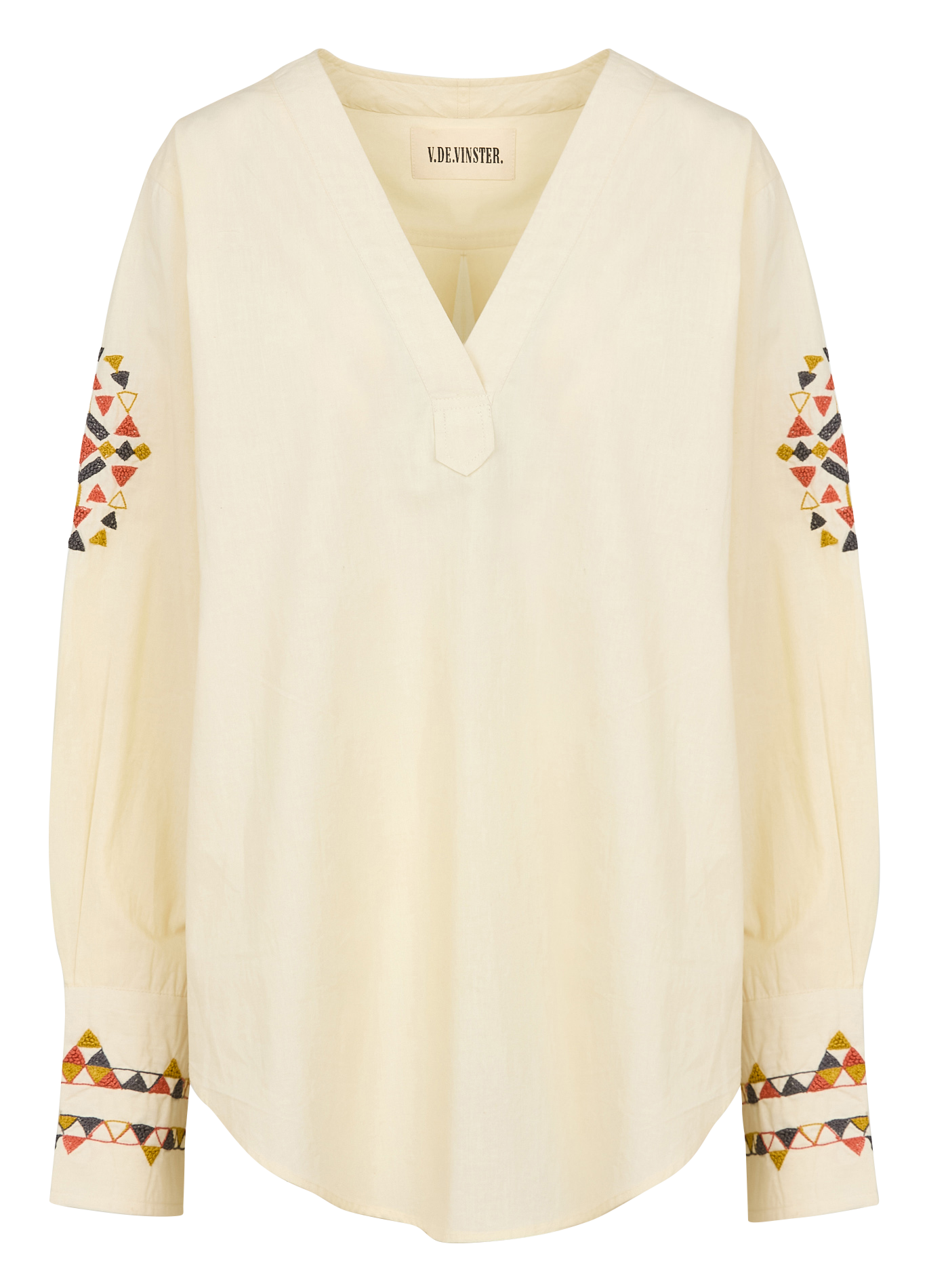 PLAYFUL - Blouse col V brodée en coton| Blanc