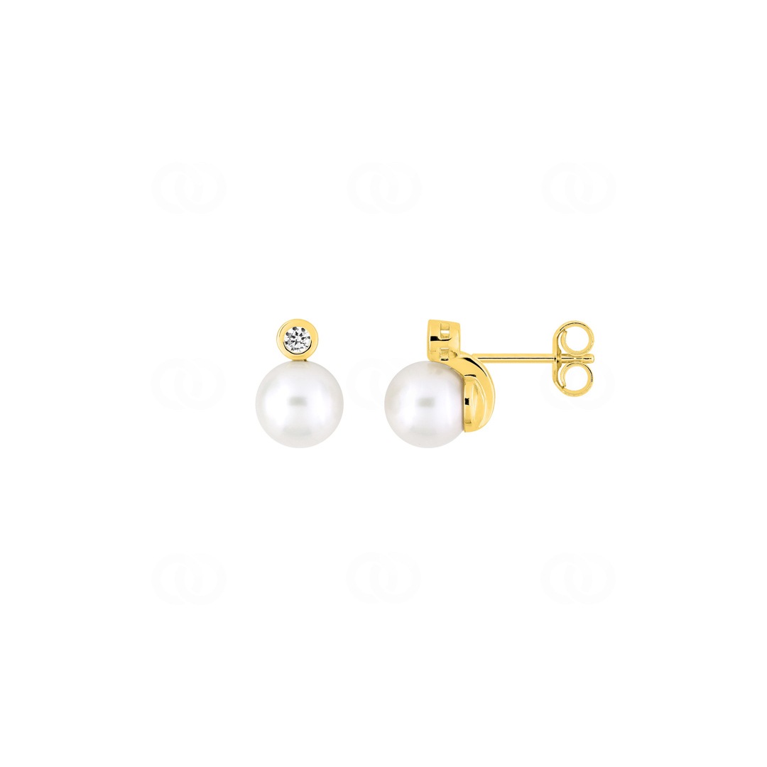 Ohrstecker 375/9 K Gelbgold mit Süsswasserzuchtperlen 6mm & Zirkonia