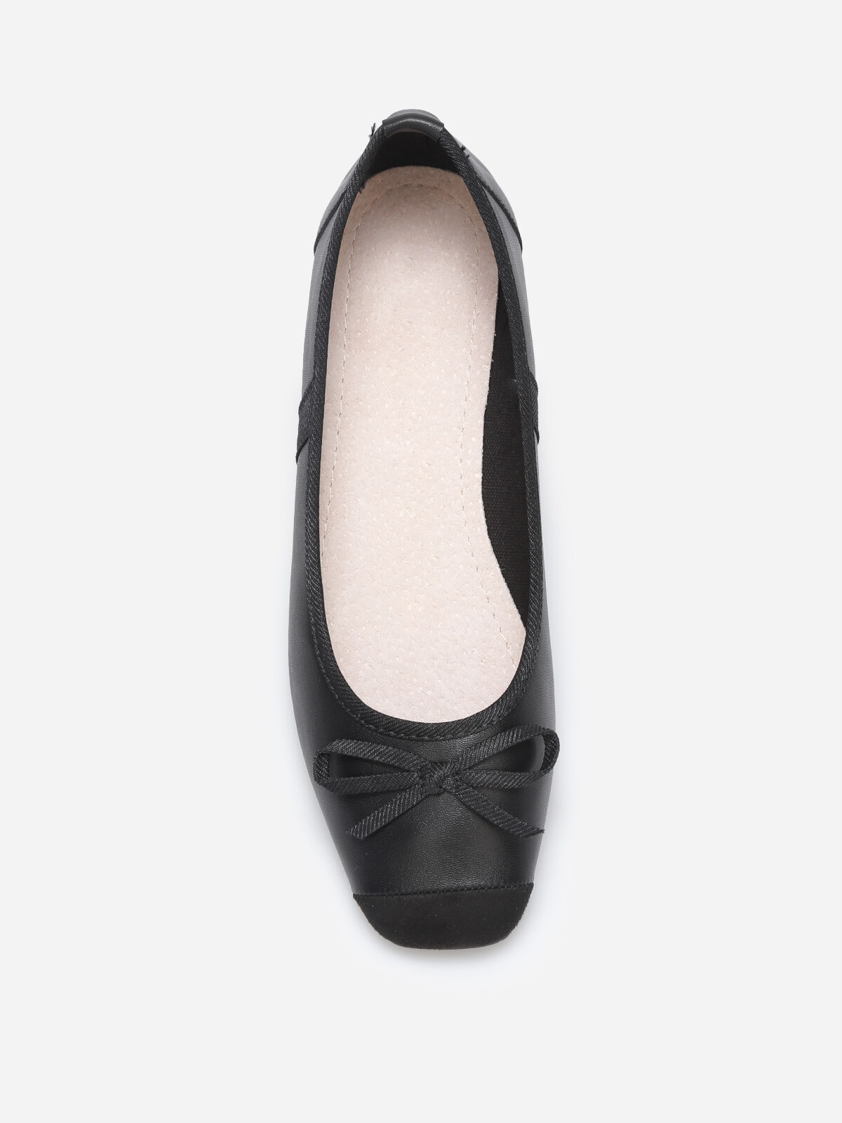 Ballerines multimatières à bout carré et nœud- Noir