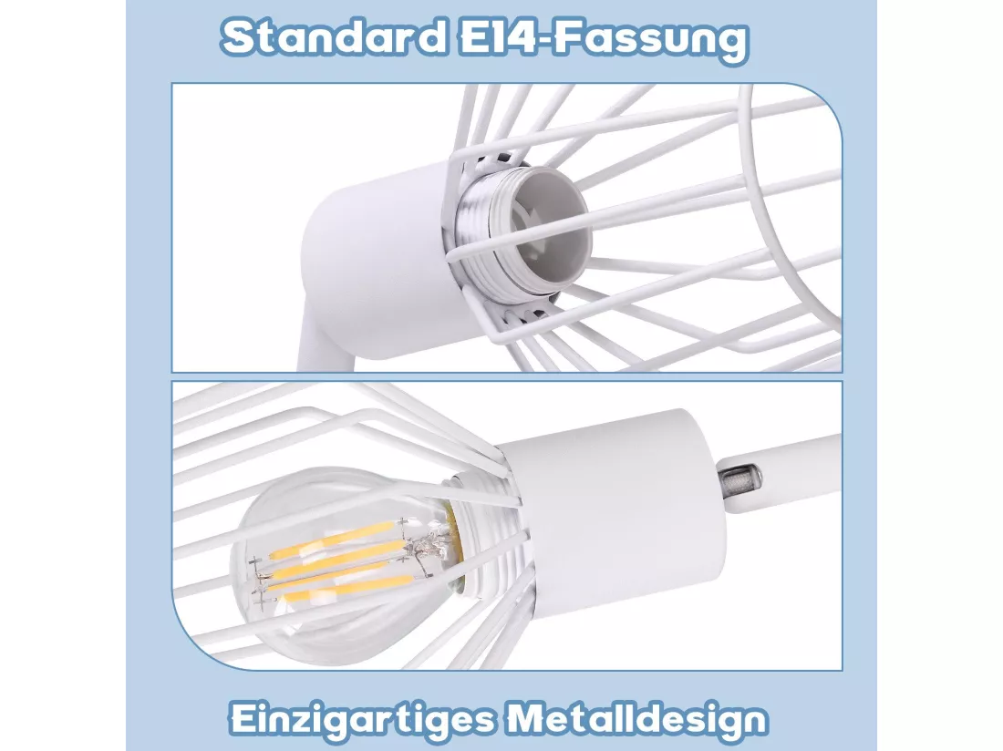 NETTLIFE Plafonnier 6 Ampoules E14 spot de plafond rétro blanc orientable 350° LED