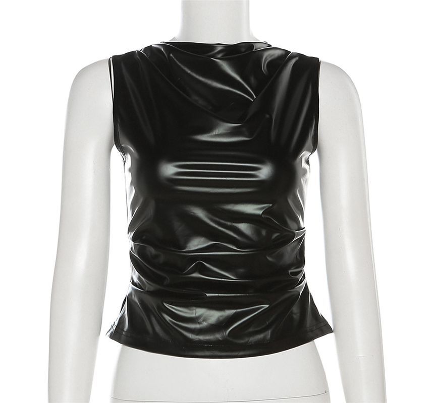 Sugarcoat - Tanktop met geplooide hals en effen textuur