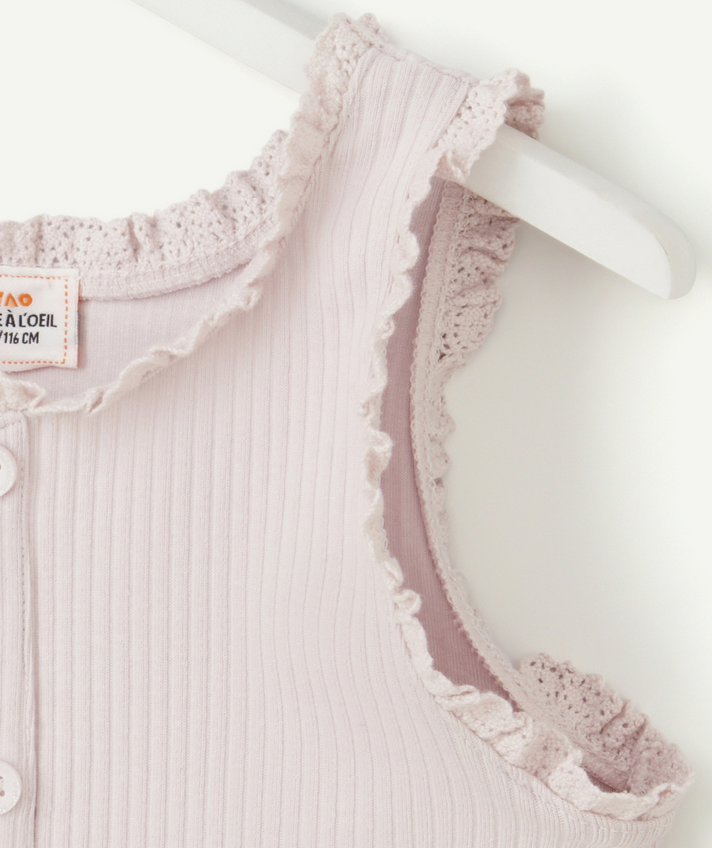T-SHIRT SANS MANCHES FILLE EN COTON BIO MAUVE AVEC BRODERIES